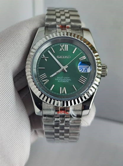 Seiko Mod DateJust Green NH35 Chiffre Romain