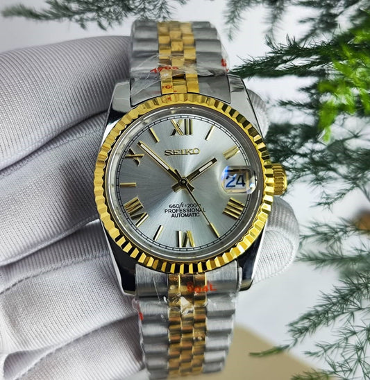 Seiko Mod DateJust Silber/Gold NH35 römische Ziffer