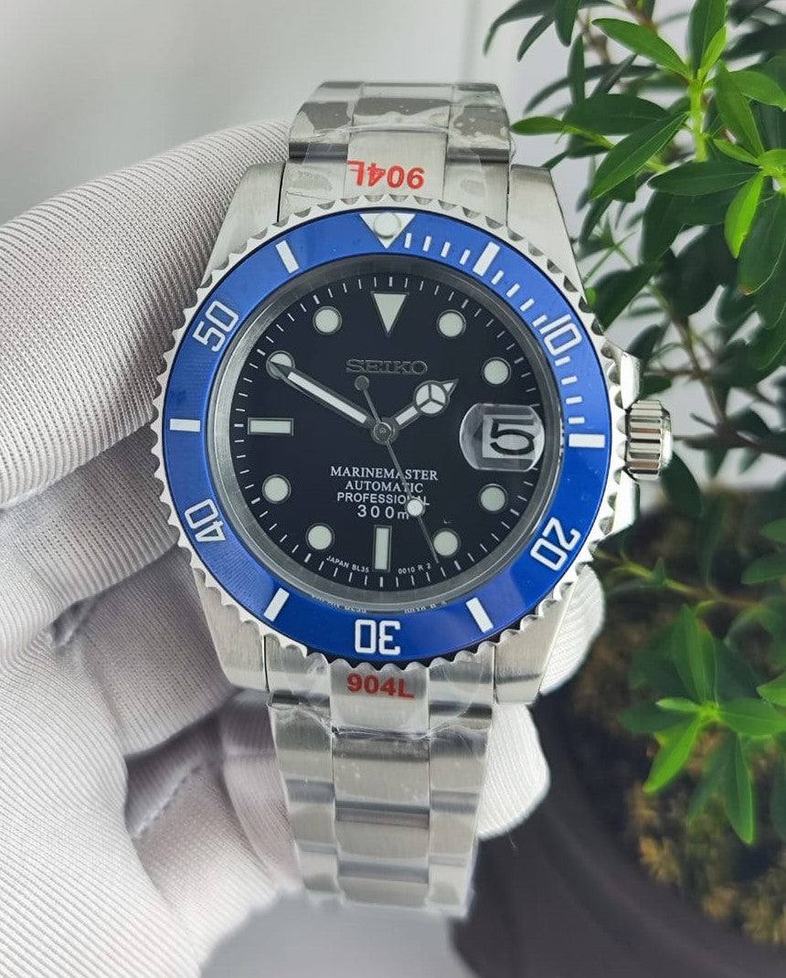 Seiko Mod Submariner NH35 Black Lunette Bleue