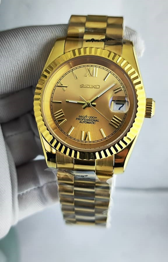 Seiko Mod DateJust Gold NH35 Chiffre Romain