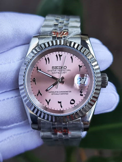 Seiko Mod arabisches Zifferblatt NH35 Oyster Perpetual DateJust Pink