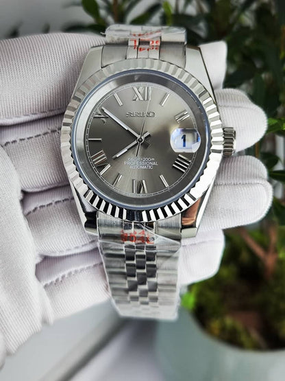 Seiko Mod DateJust Grau NH35 römische Ziffer