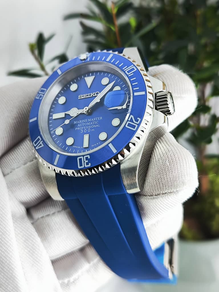 Seiko Mod Submariner NH35 Blue Silicone Strap