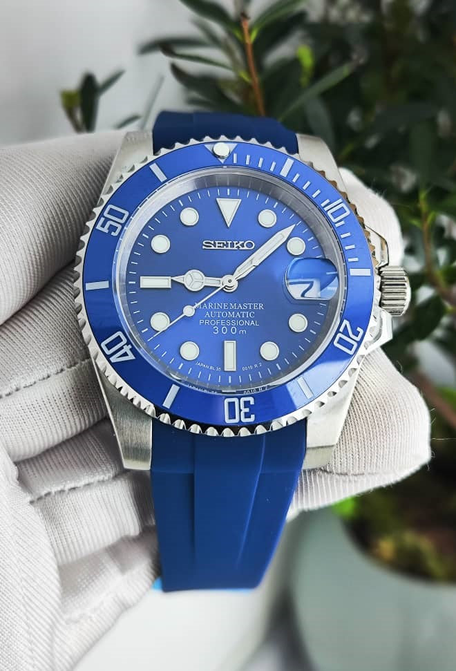 Seiko Mod Submariner NH35 Blue Silicone Strap