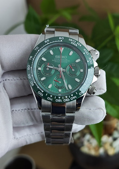 Seiko Mod Daytona Silver Green VK63