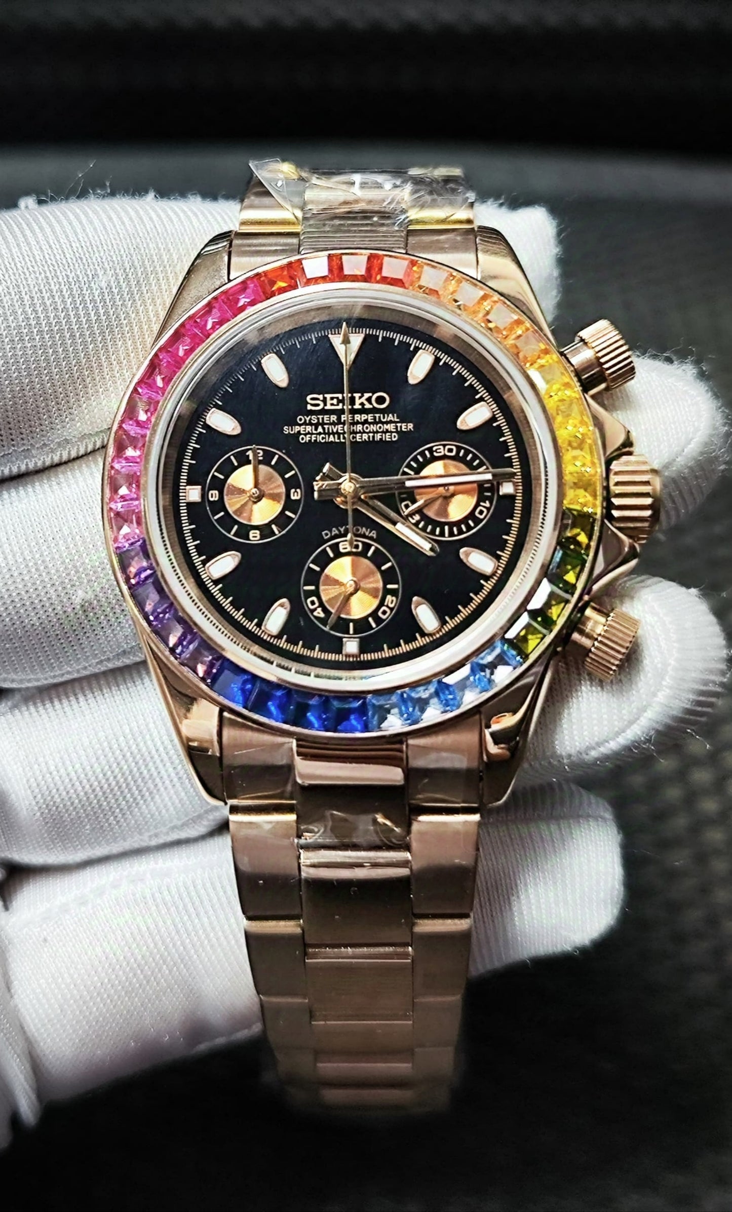 Seiko Mod Daytona Rose Gold Rainbow Diamond VK63