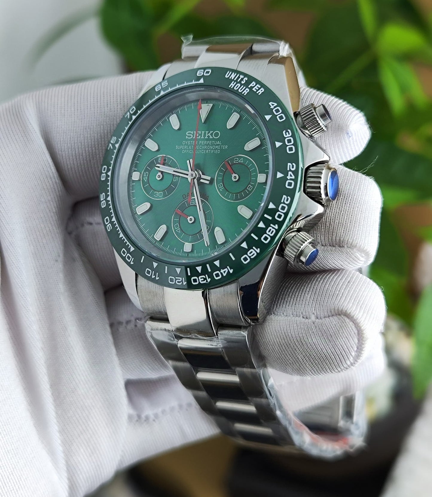 Seiko Mod Daytona Silver Green VK63