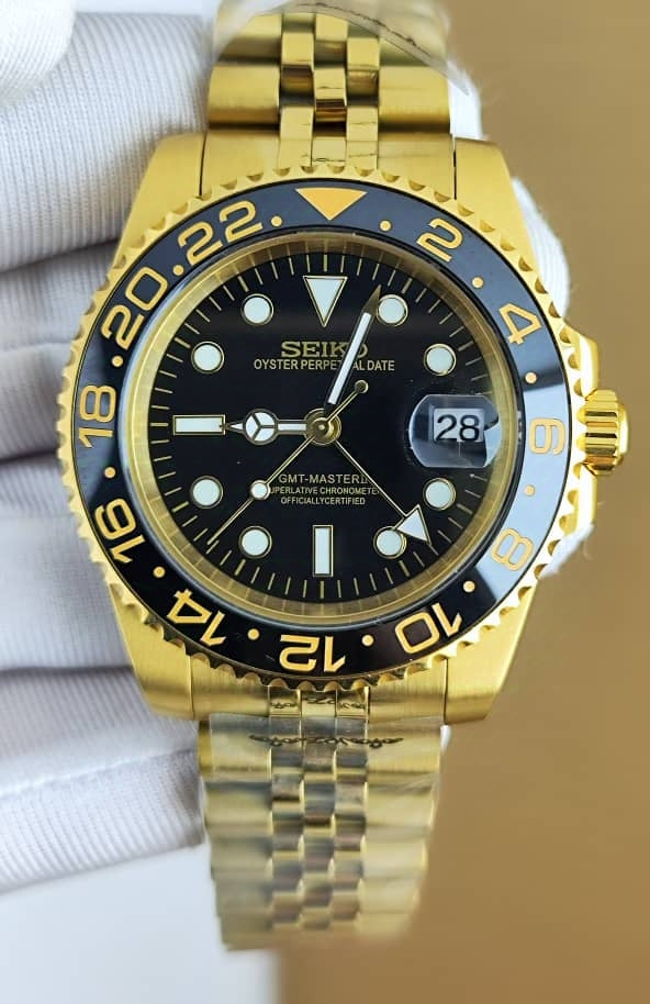 Seiko Mod GMT Master NH34 Black Gold