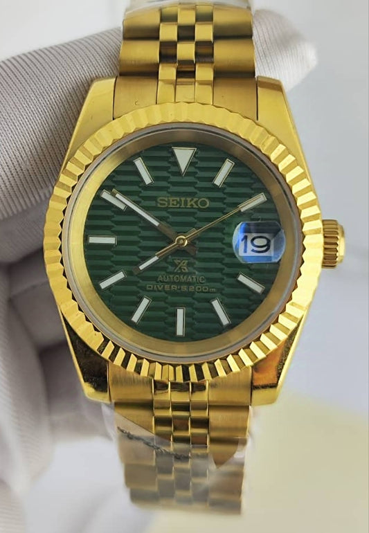 Seiko Mod DateJust Green Cadran Cannelé NH35 Gold